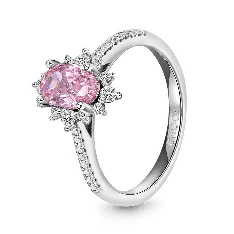 Gnoce Four Prong Oval Pink Halo Engagement Ring