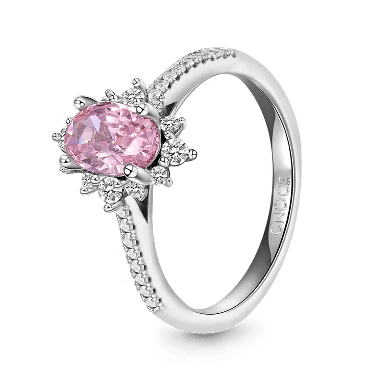 Gnoce Four Prong Oval Pink Halo Engagement Ring