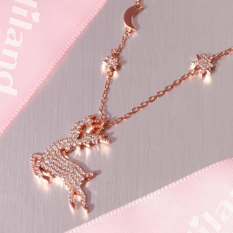 Elk Necklaces Sterling Silver 18k Rose Gold Plated Paved with Stones