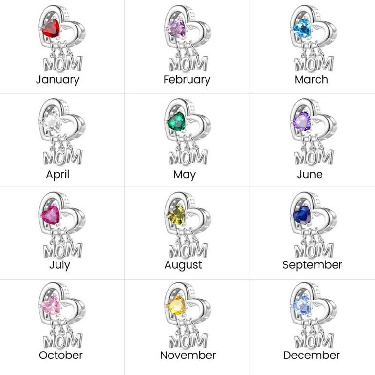 Gnoce Mother's Day Love Heart Birthstone Charm