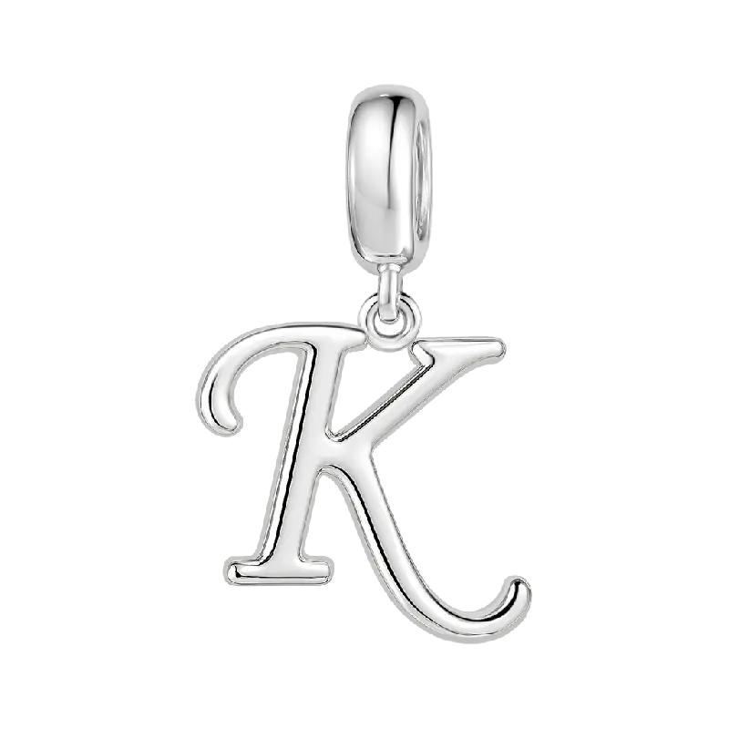 Letter K 925 Sterling Silver Dangling Charm Great for Bracelets Necklaces