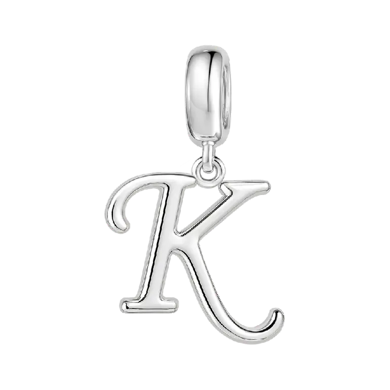 Letter K 925 Sterling Silver Dangling Charm Great for Bracelets Necklaces