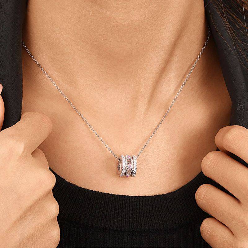 Gnoce Paving Link Drum Pendant Necklaces
