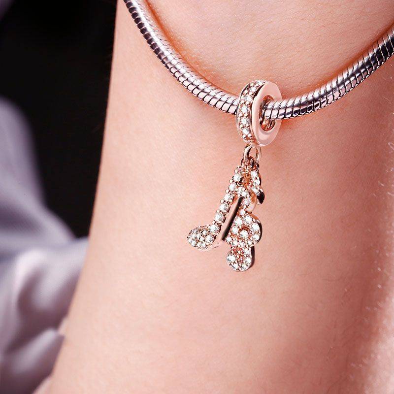 Musical Note Pendant 925 Sterling Silver 18k Rose Gold Plated