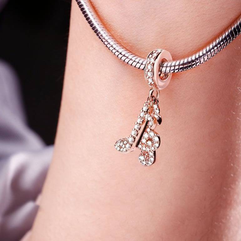 Musical Note Pendant 925 Sterling Silver 18k Rose Gold Plated