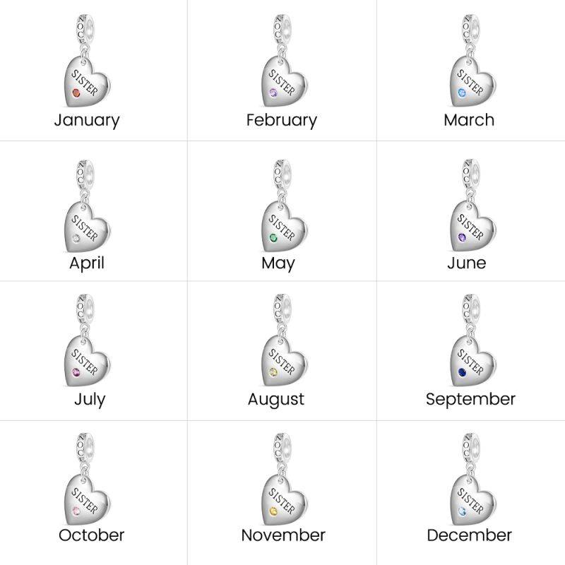 Gnoce SISTER Heart Family Birthstone Pendant Dangle Charm