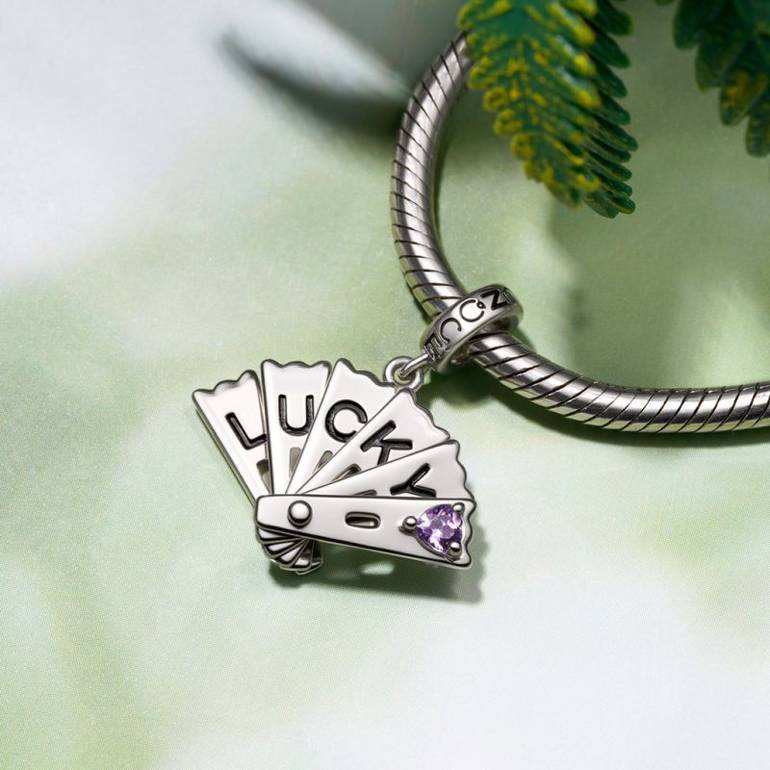 Gnoce LUCKY Openable Exquisite Fan Inlaid with Gemstone Pendant Dangle Charm