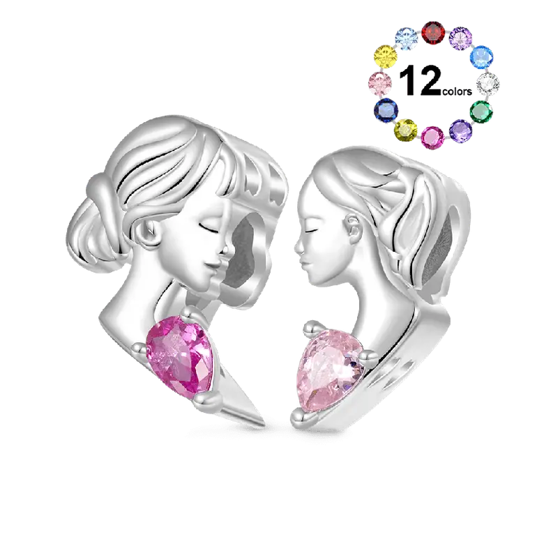 Gnoce Mother & Daughter Heart Engravable Birthstone Double Charm