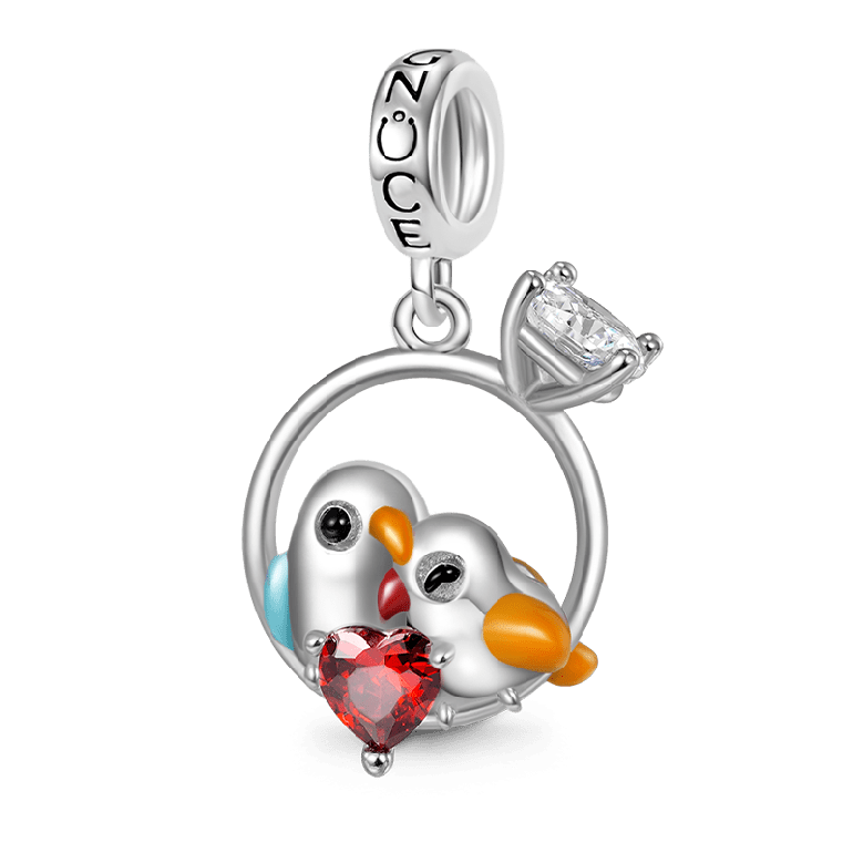 Gnoce Lovebirds Embrace Heart Gem Pendant Dangle Charm