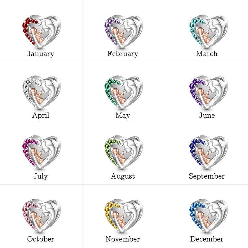 Gnoce Mom Hugs Baby Birthstone Engravable Charm