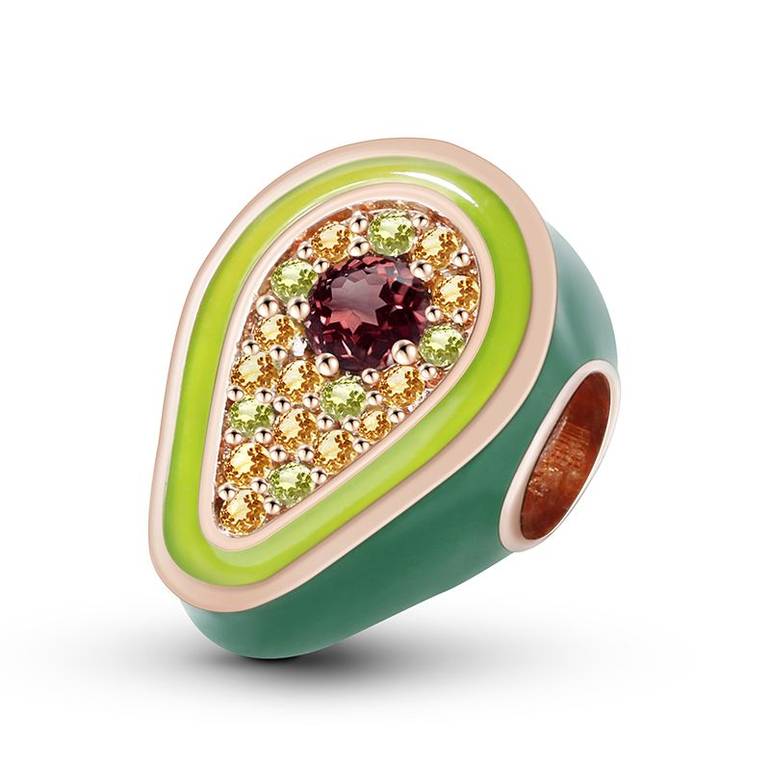Green Avocado Charm Bead Inlaid with Cz