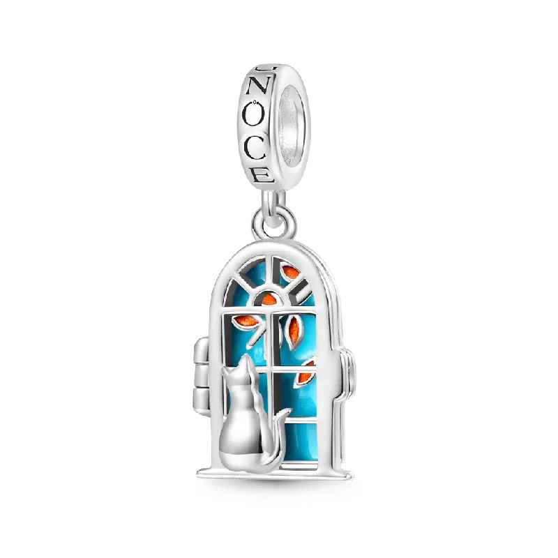 Gnoce Window View Kitten Openable Pendant Dangle Charm