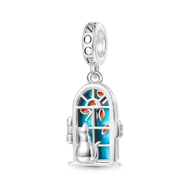 Gnoce Window View Kitten Openable Pendant Dangle Charm
