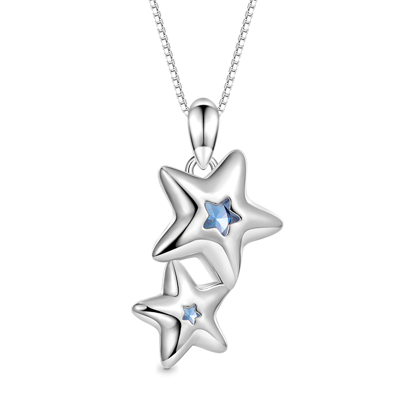 Gnoce Sparkling Double Blue Star Necklaces