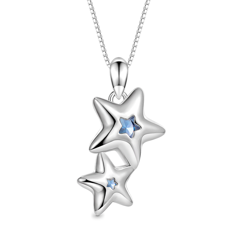 Gnoce Sparkling Double Blue Star Necklaces