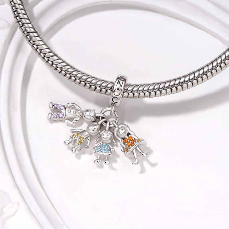 Gnoce Mother's Day Idea Family Portrait Birthstone Pendant Dangle Charm
