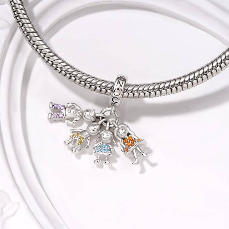 Gnoce Mother's Day Idea Family Portrait Birthstone Pendant Dangle Charm