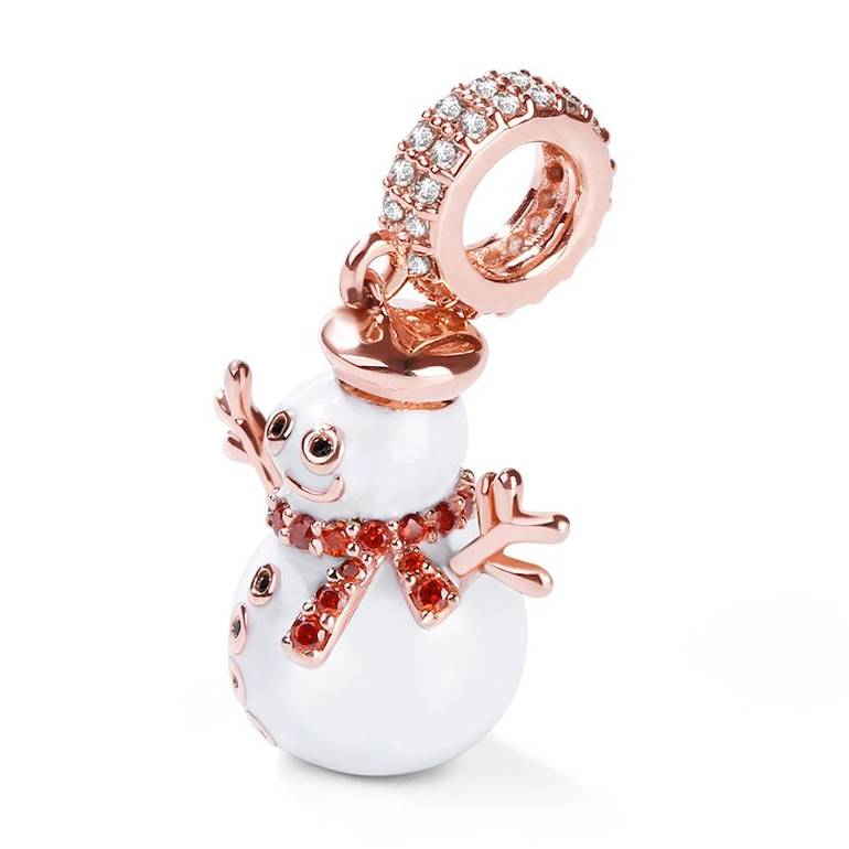 Snowman Pendant 925 Sterling Silver Charm 18K Rose Gold Plated Christmas fit Bracelets/Necklaces