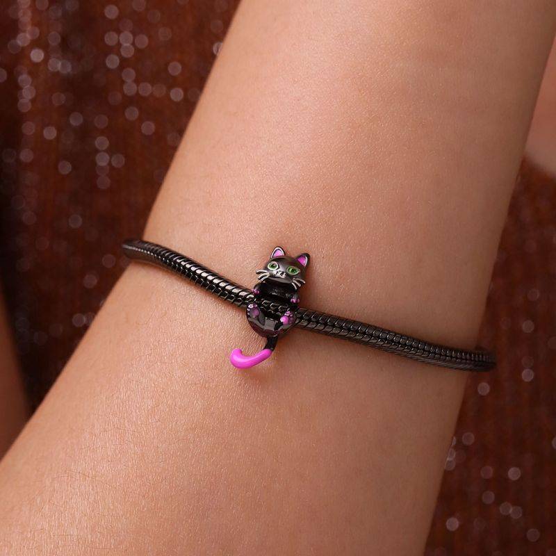 Gnoce Glow-in-the-Dark Pink Tail Black Cat Charm