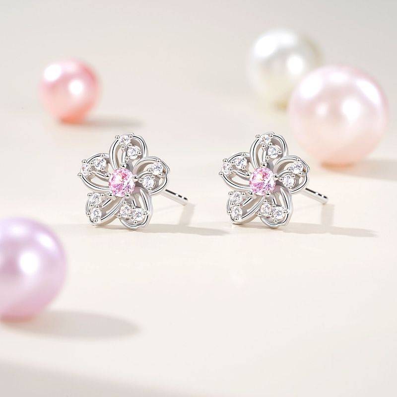 Gnoce Sparkling Cherry Blossoms Stud Earrings