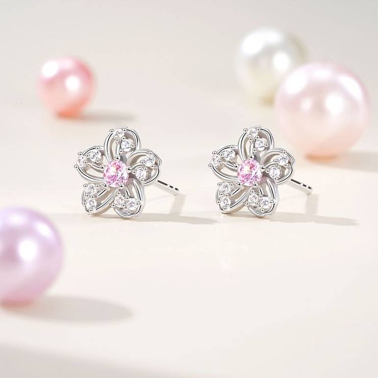 Gnoce Sparkling Cherry Blossoms Stud Earrings