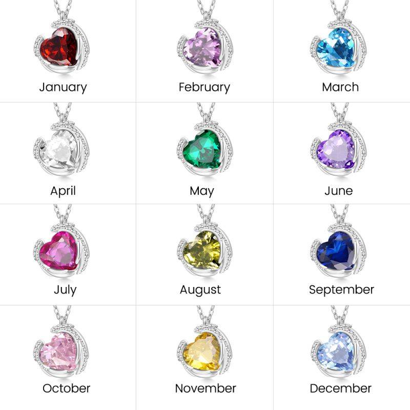 Gnoce Engravable Birthstone Love Heart Wings Necklaces