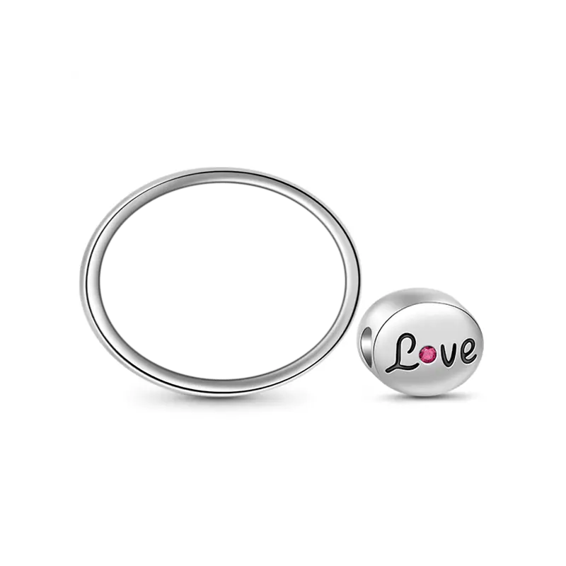 Oval Photo Bead Charm Engraved Love 925 Sterling Silver Fit Bracelets