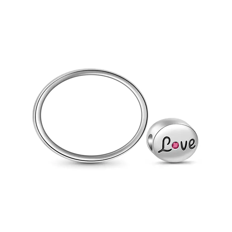 Oval Photo Bead Charm Engraved Love 925 Sterling Silver Fit Bracelets