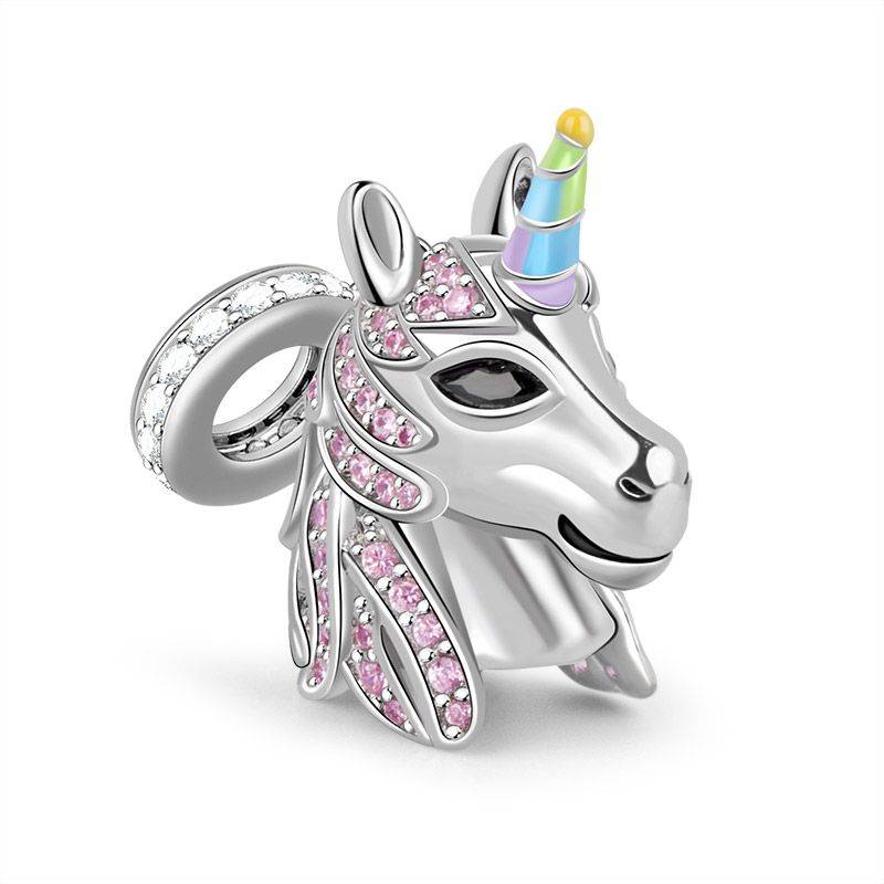 Pink Zirconia Unicorn Pendant S925 Silver Charm