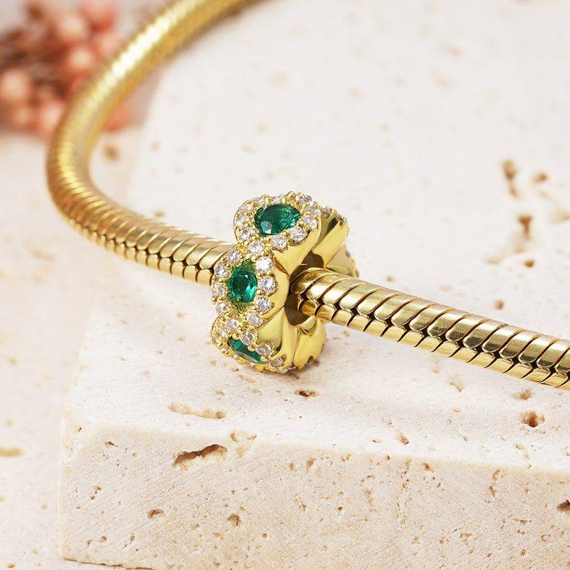 Oval Cut Emerald Stopper for Charm Bracelets Sterling Silver 18K Gold Plated