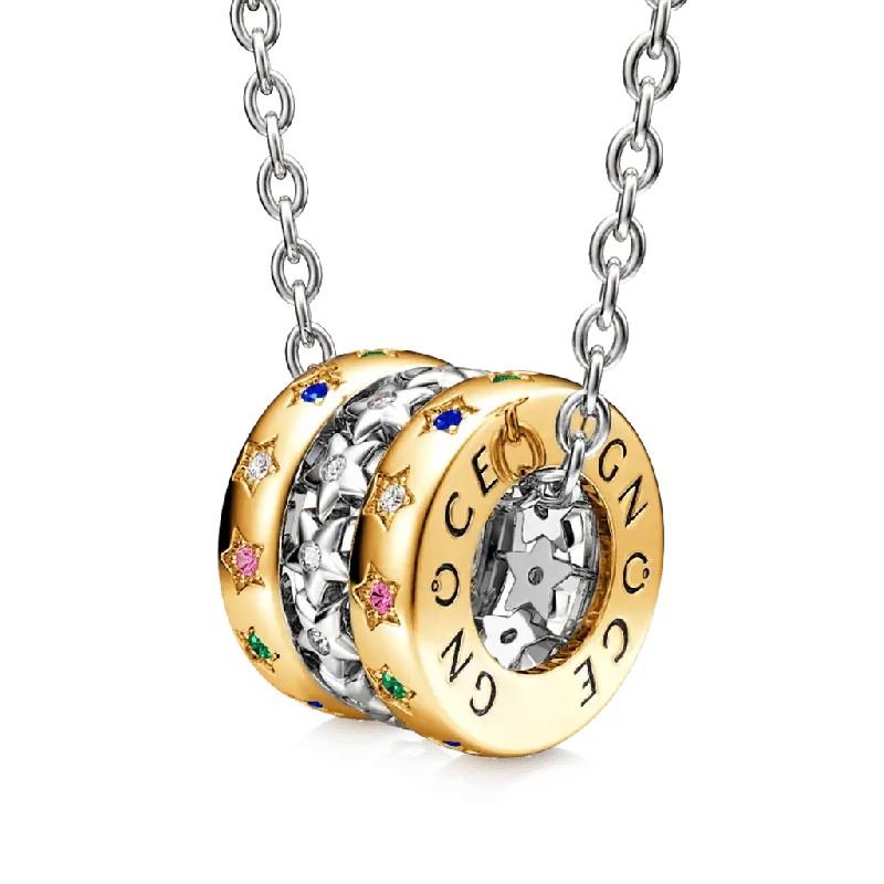 Gnoce Two-tone Twinkle Stars Drum Pendant Necklaces