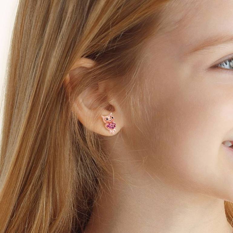 Owl Stud Earring Rose Gold Plated 925 Sterling Silver
