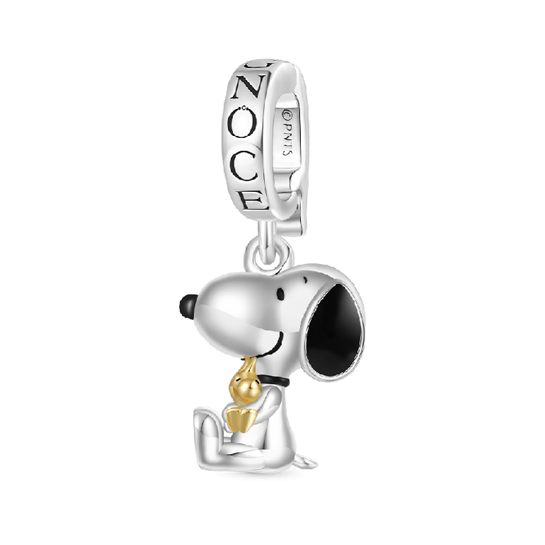 Gnoce Peanuts Snoopy & Woodstock Hugging Pendant Dangle Charm