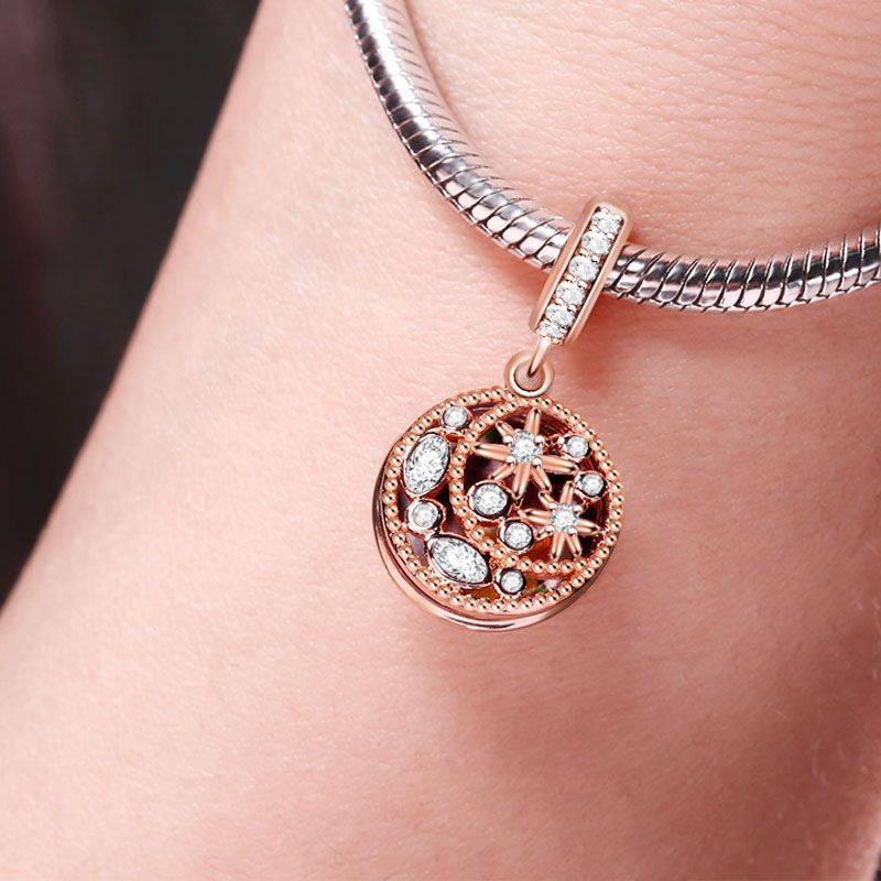 Moon & Star Personalized Pendant Engravable Photo Charm 18k Rose Gold Plated