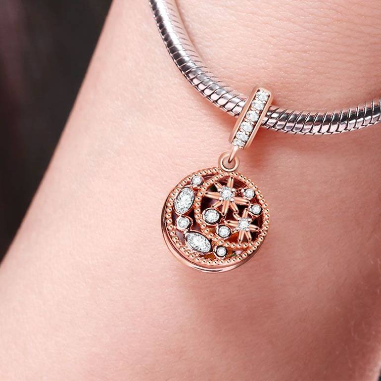 Moon & Star Personalized Pendant Engravable Photo Charm 18k Rose Gold Plated