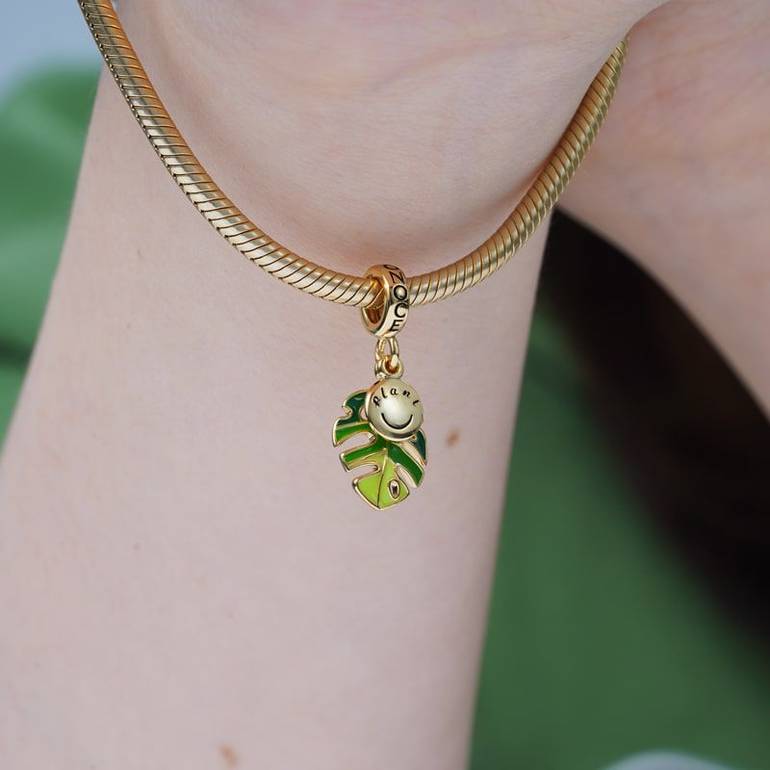 Monstera Deliciosa Liebm Pendant Dangle Charm Sterling Silver 18K Gold Plated