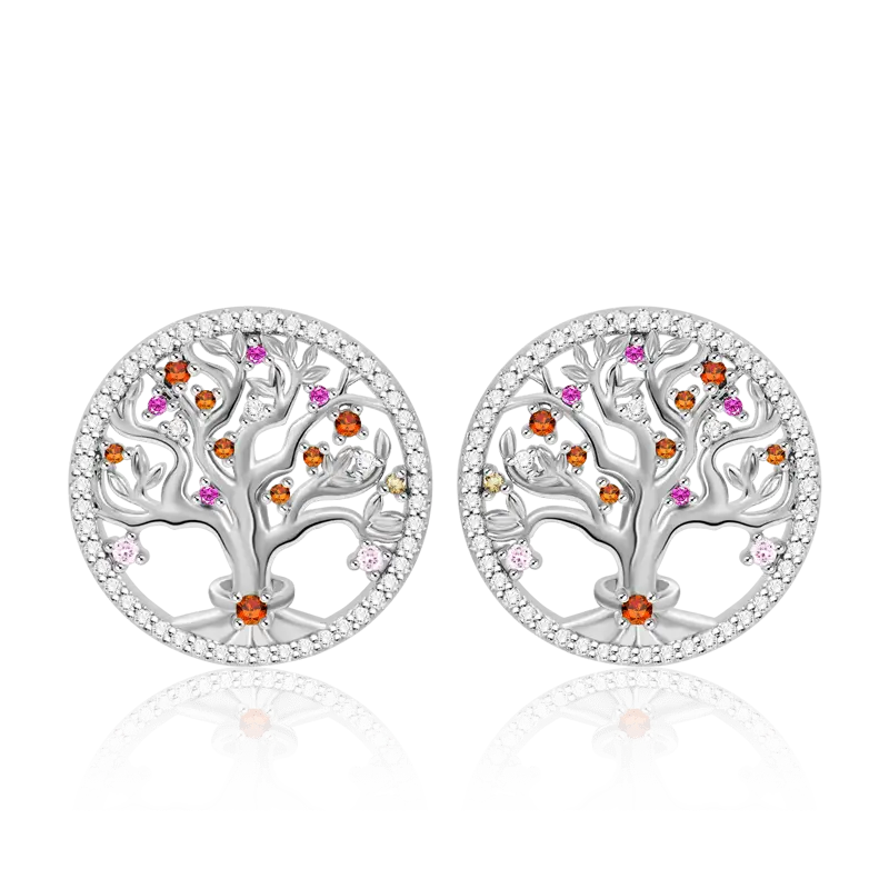 Tree of Life Ear Studs 925 Sterling Silver inlaid with Stones Mother's Day Gift