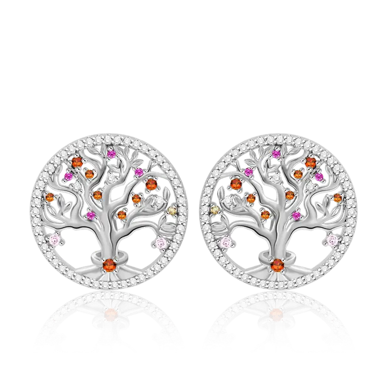 Tree of Life Ear Studs 925 Sterling Silver inlaid with Stones Mother's Day Gift