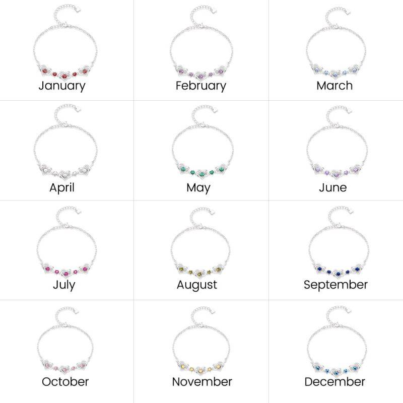 Gnoce Silver Infinite Love Heart Birthstone Bracelets