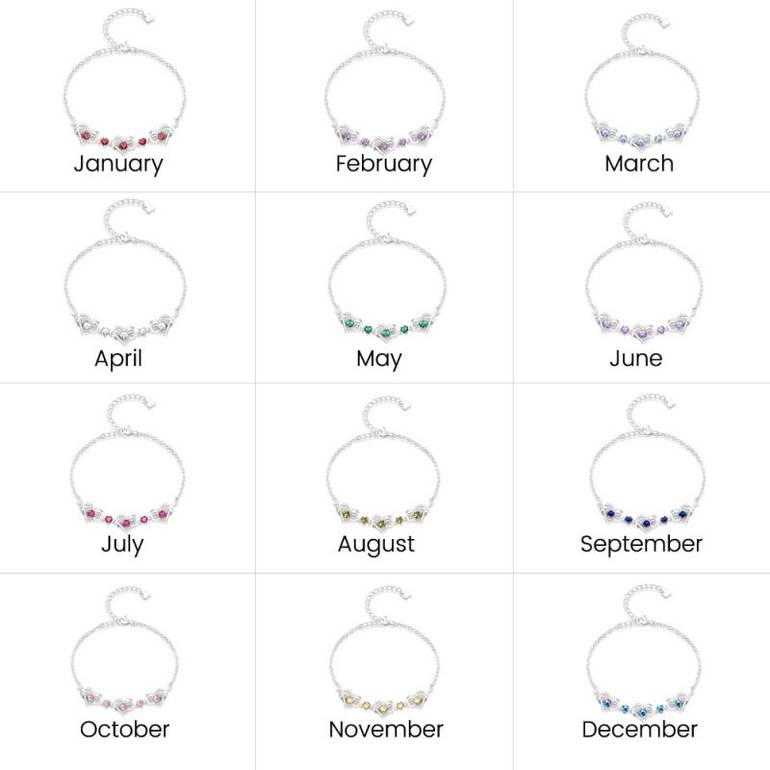 Gnoce Silver Infinite Love Heart Birthstone Bracelets