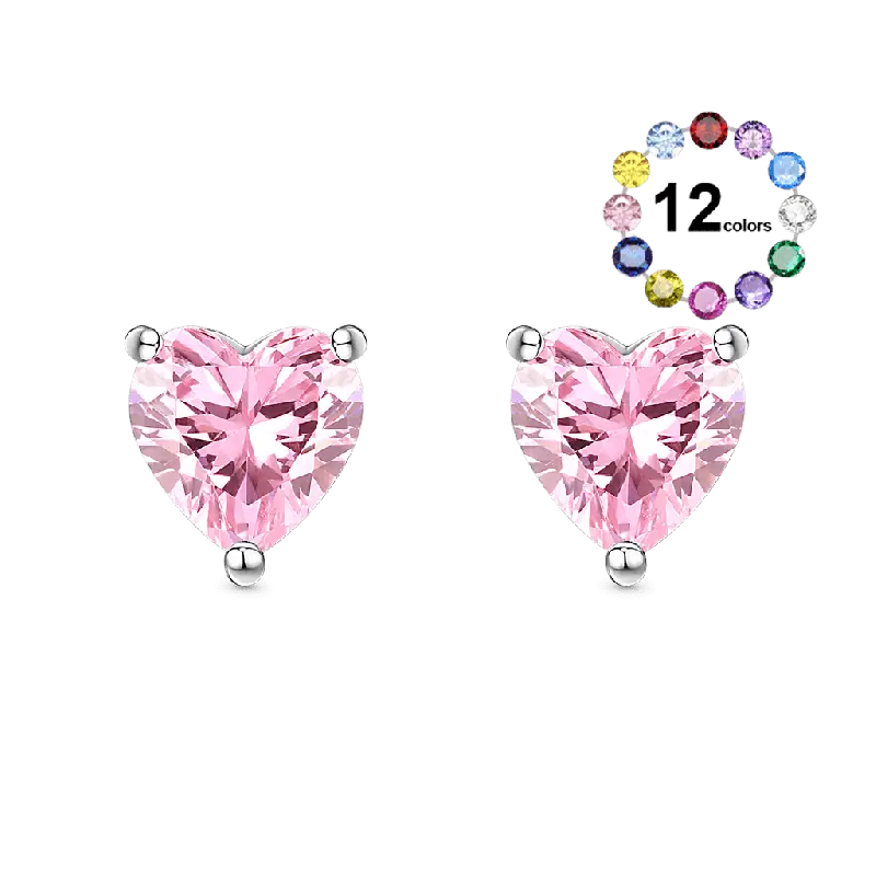 Gnoce Sparkling Heart Cut Birthstone Stud Earrings