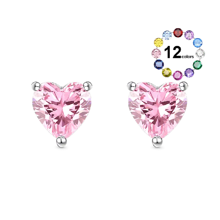 Gnoce Sparkling Heart Cut Birthstone Stud Earrings