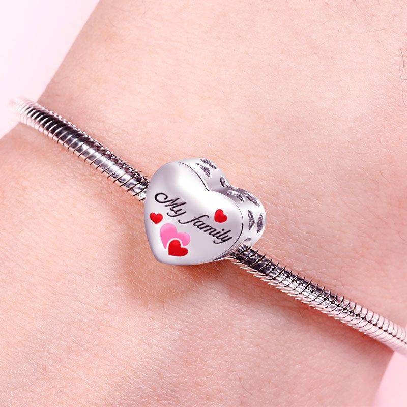 Family Heart Photo Charm Sterling Silver for Bead Braceletss
