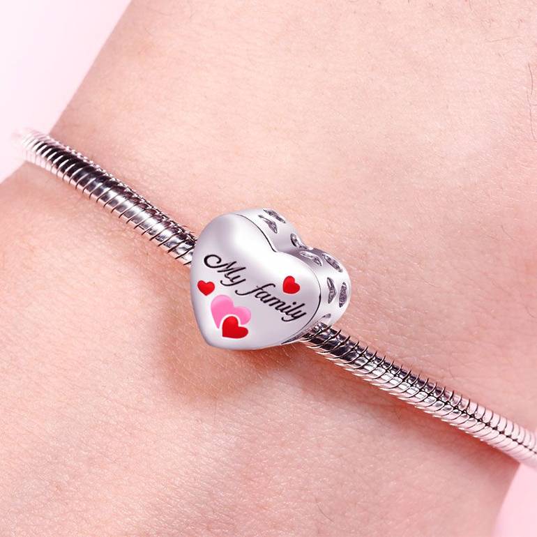 Family Heart Photo Charm Sterling Silver for Bead Braceletss
