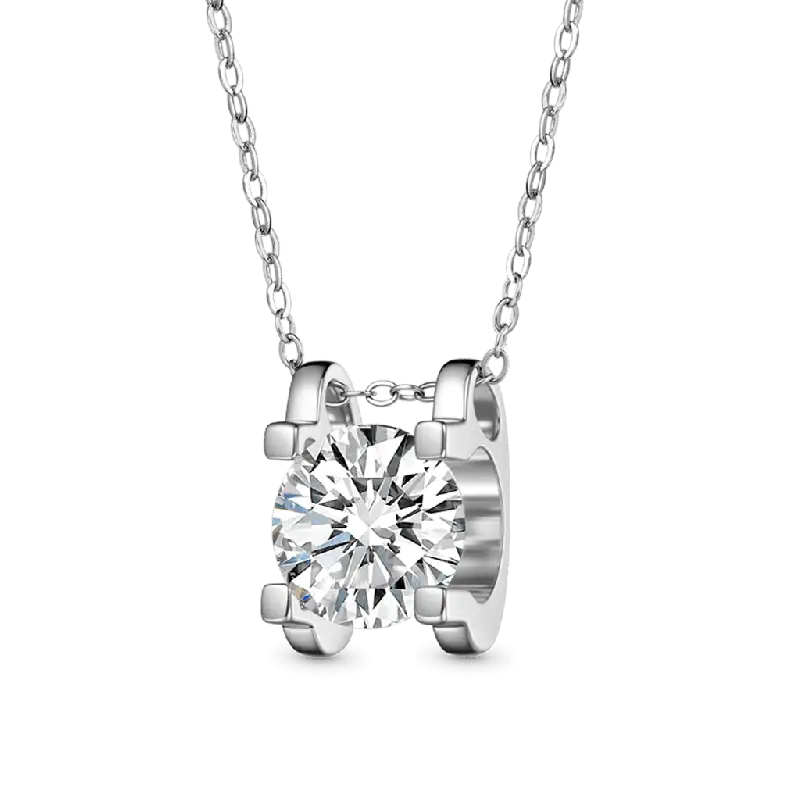 Gnoce Dazzling 1ct Round Cut VVS Moissanite Pendant Necklaces