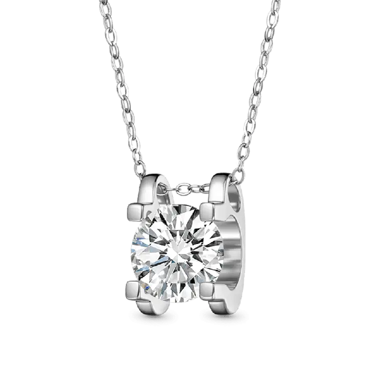 Gnoce Dazzling 1ct Round Cut VVS Moissanite Pendant Necklaces
