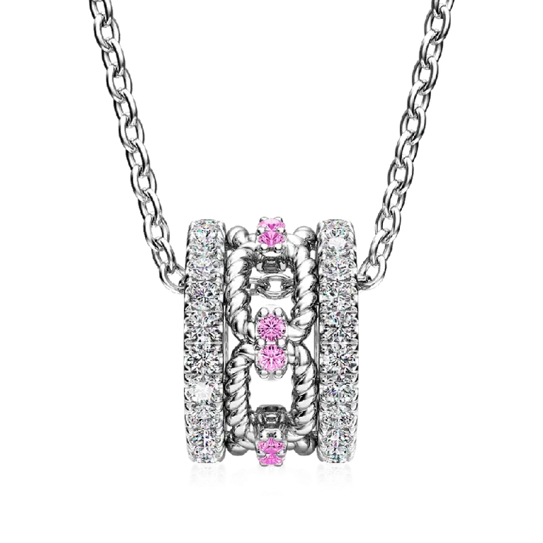 Gnoce Paving Link Drum Pendant Necklaces
