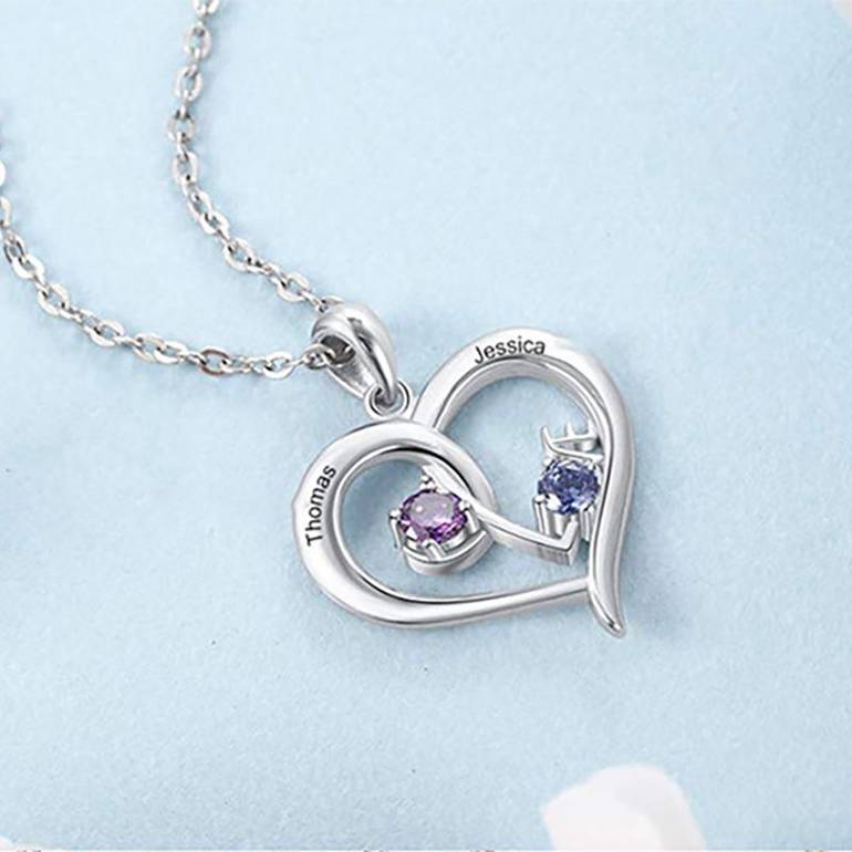 Gnoce Simple Love Interlaced Heart Birthstone Necklaces