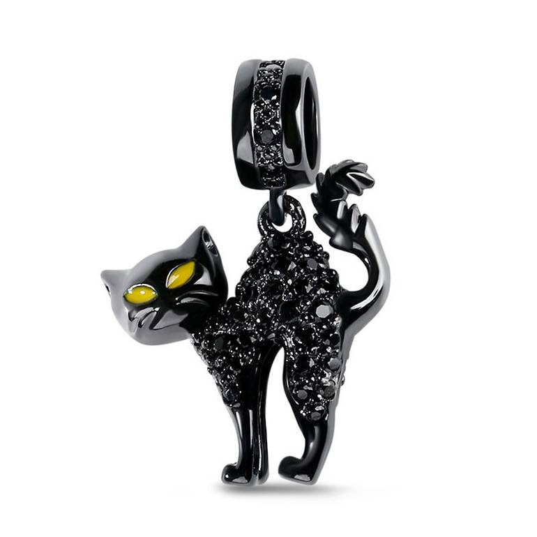 Naughty Black Cat Dangle Charm with Cz Stone 925 Sterling Silver Pendant for Bracelets/Necklaces