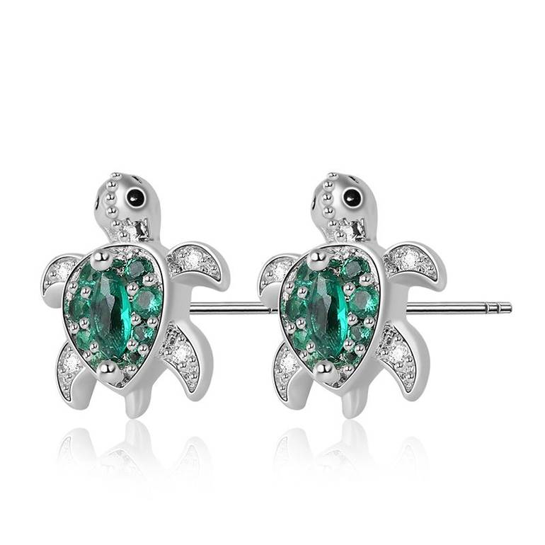 Green Turtle Stud Earrings 925 Sterling Silver